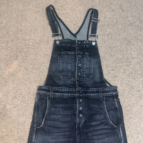 AMO Bella Button Denim Bib Button Front Overalls Raven Washed Black XS - Picture 4 of 8